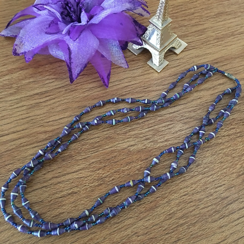 Purple handmade multi strand bead necklace